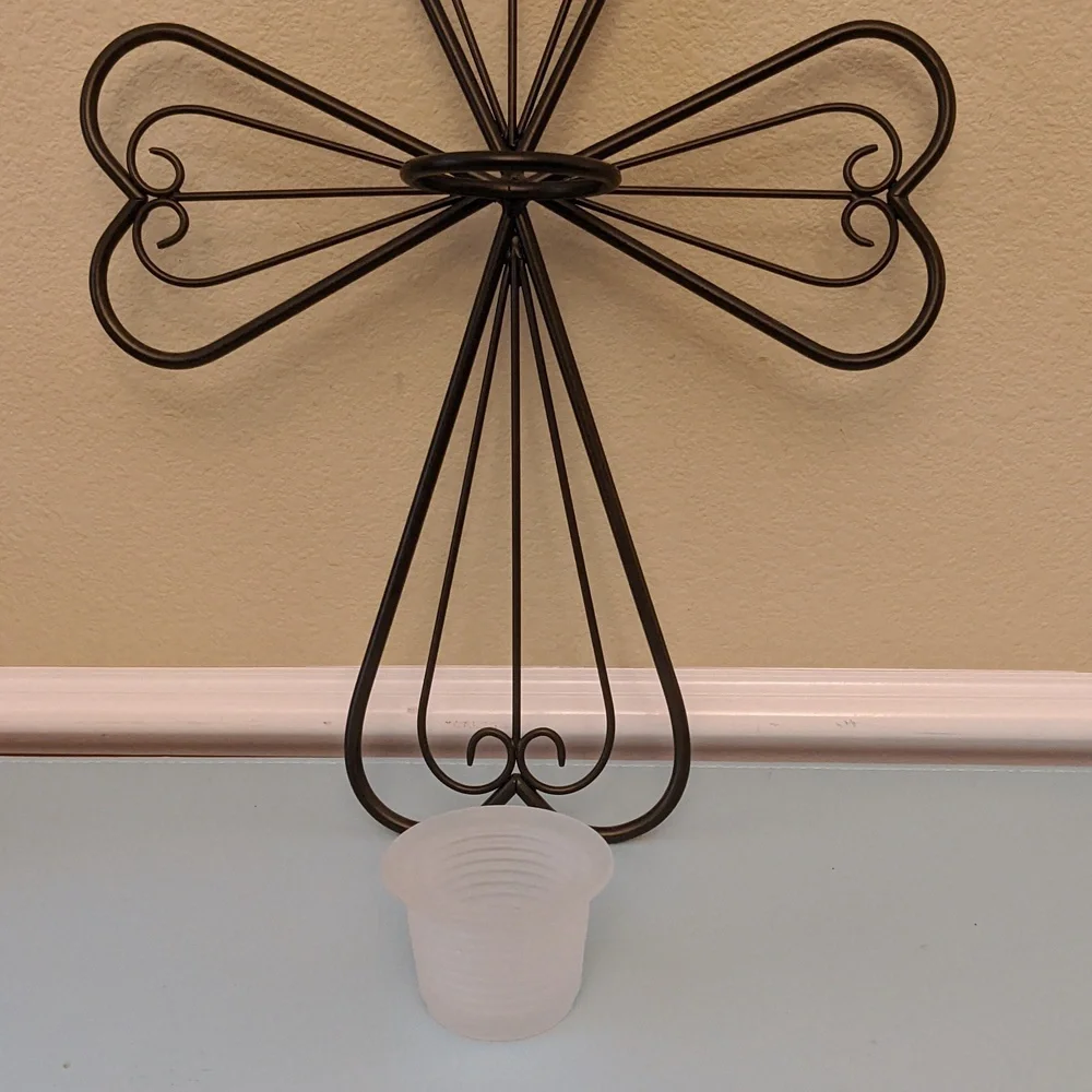 PartyLite Metal Scroll Cross Wall Sconce Votive Candle Holder Black Religious